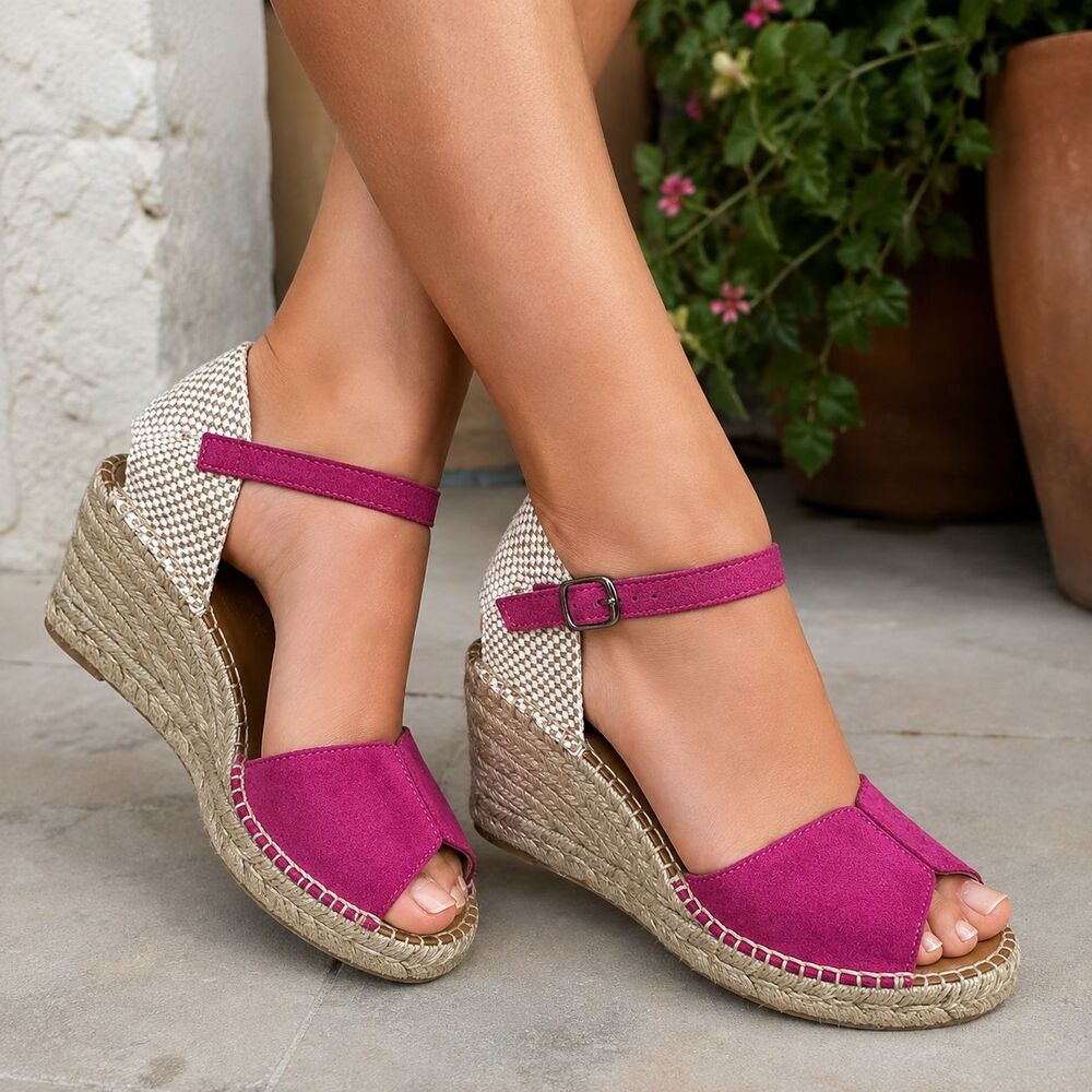 Paseart TJ24-03 Espadrille Wedge Sandals Pink Suede Leather Spain EU 38 US 7.5